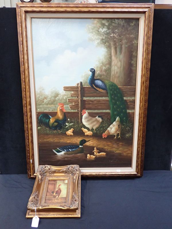 'VALENTIN': FARM SCENE WITH CHICKENS, DUCKS AND PEACOCK