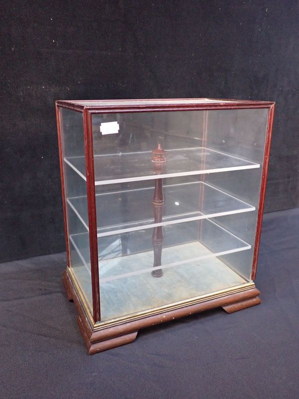 A MAHOGANY FRAMED GLAZED COLLECTOR'S DISPLAY  CASE