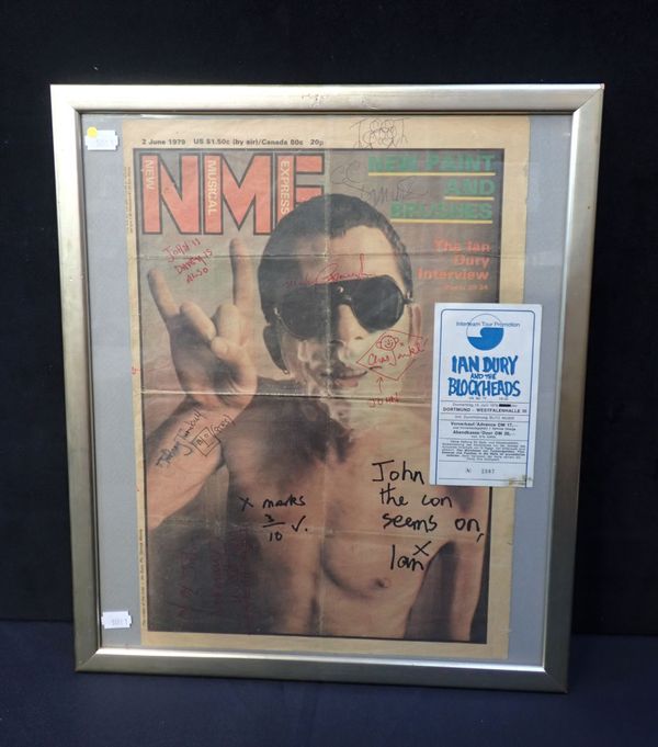 IAN DURY AND THE BLOCKHEADS: A SIGNED NME COVER