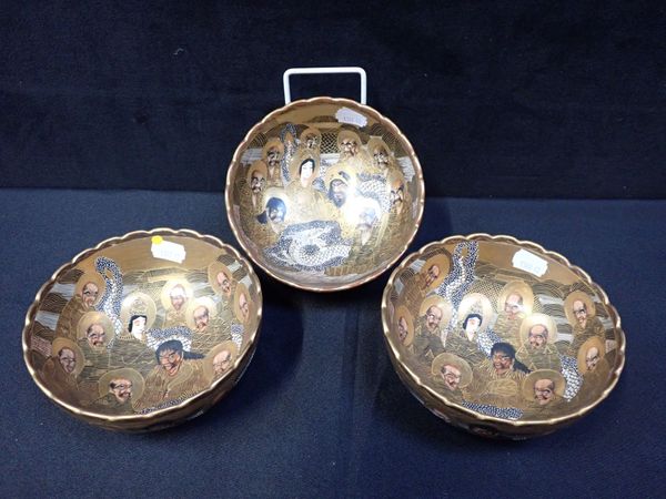 THREE JAPANESE SATSUMA BOWLS