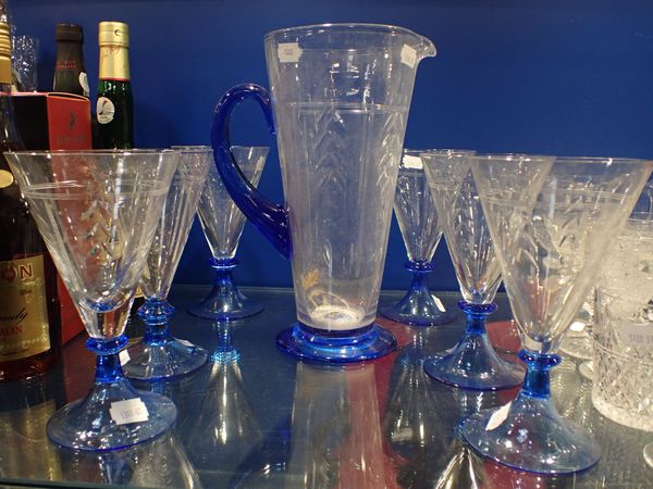 A 1930S LEMONADE SET WITH FLARED BLUE FOOT