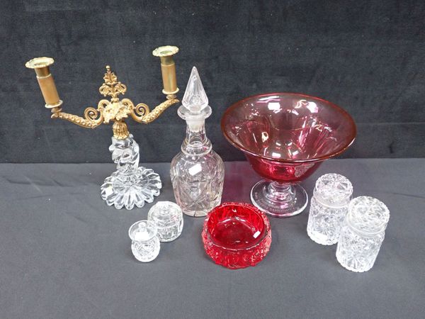 A REGENCY IRISH STYLE CUT GLASS AND ORMOLU CANDLEABRA