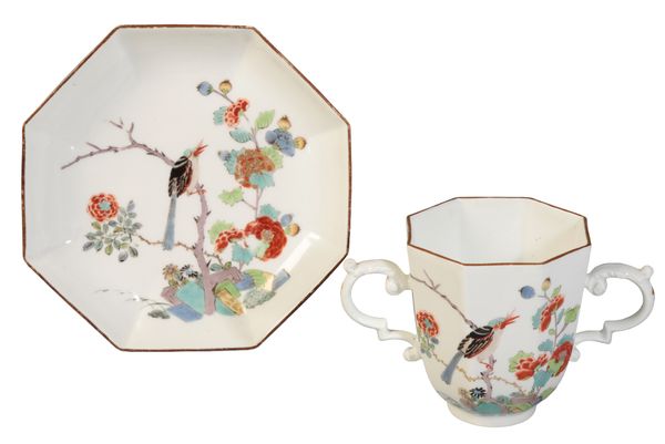 A MEISSEN OCTAGONAL TWO-HANDLED CUP AND SAUCER