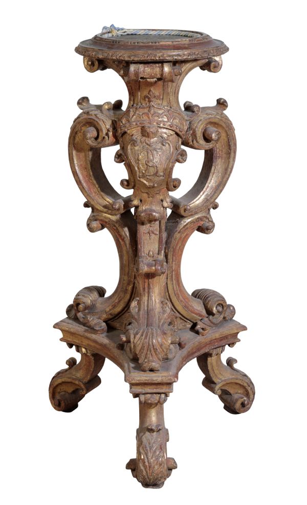 A GERMAN BAROQUE GILTWOOD VASE STAND