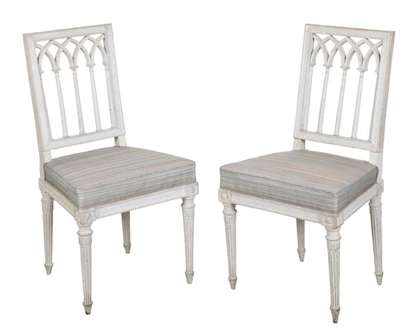 A PAIR OF LOUIS XV GREY-PAINTED SIDE CHAIRS