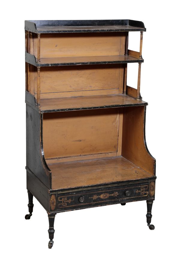 A REGENCY PAINTED AND EBONISED DWARF BOOKCASE