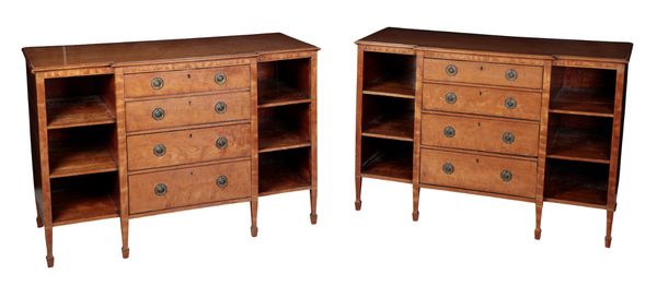 A PAIR OF LATE GEORGE III SATINWOOD BREAKFRONT BOOKCASES