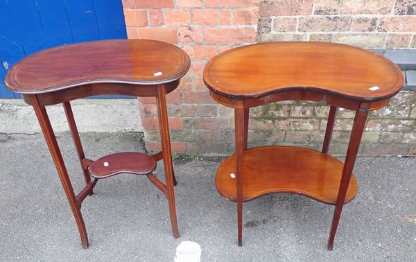 TWO SIMILAR EDWARDIAN KIDNEY-SHAPED OCCASIONAL TABLES