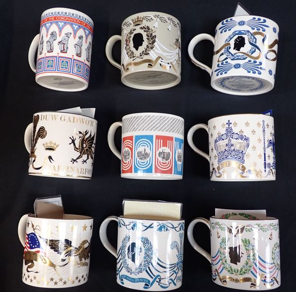 NINE WEDGWOOD COMMEMORATIVE  MUGS