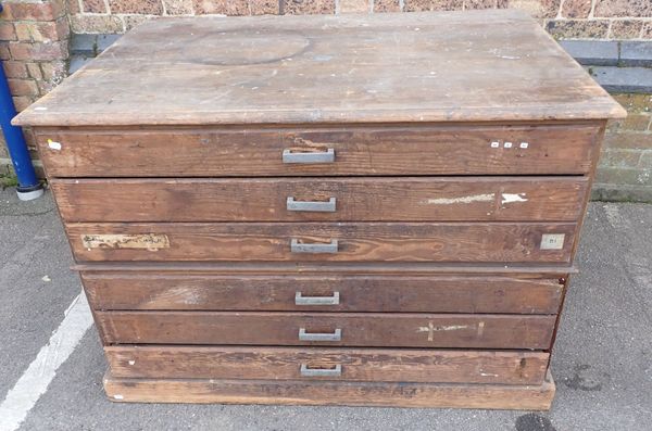 A VINTAGE  PINE PLAN CHEST, WITH CHROME HANDLES