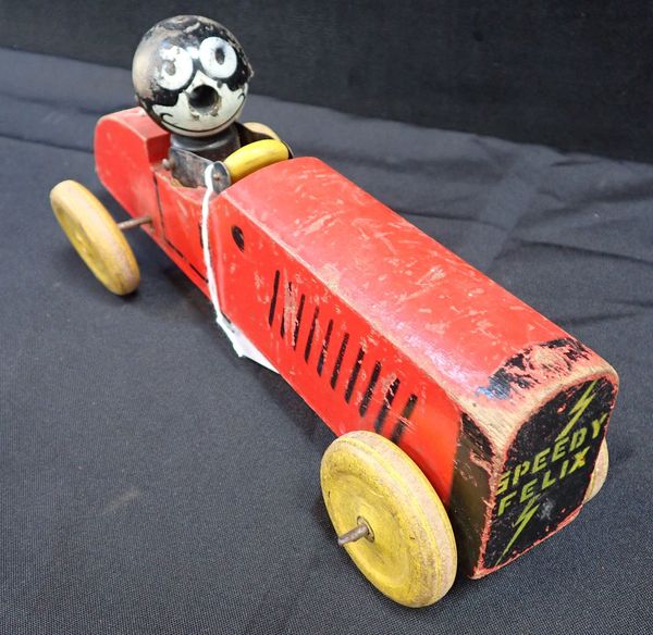 A  FELIX THE CAT 'SPEEDY FELIX' WOODEN TOY RACING CAR