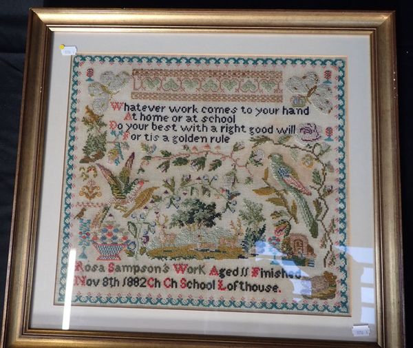 A WOOLWORK SAMPLER:'ROSA SAMPSON'S WORK AGED 11...1882'