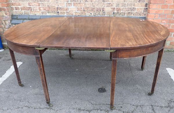 A GEORGE III MAHOGANY 'D' END DINING TABLE