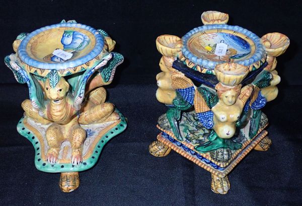 TWO EARLY 20TH CENTURY ITALIAN MAIOLICA TABLE SALTS