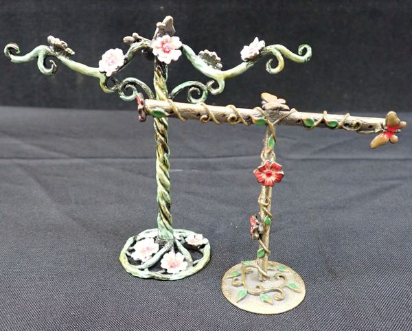 TWO ENAMELLED METAL RING STANDS