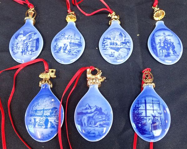 SEVEN COPENHAGEN PORCELAIN ‘CHRISTMAS DROP’ DECORATIONS