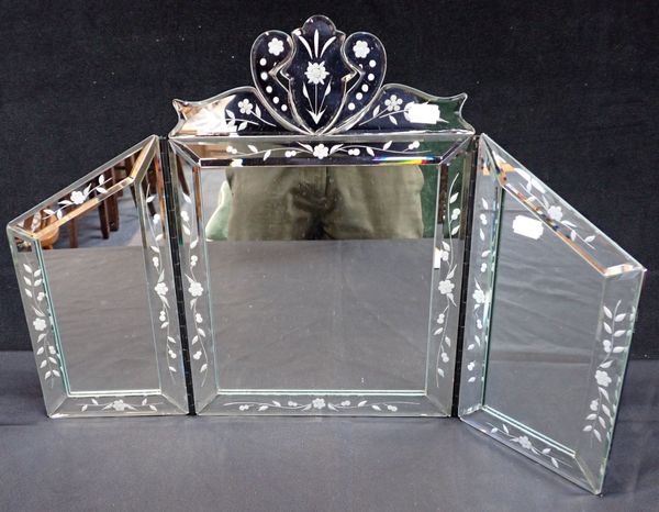 A THREE FOLD DRESSING TABLE MIRROR OF VENETIAN  DESIGN