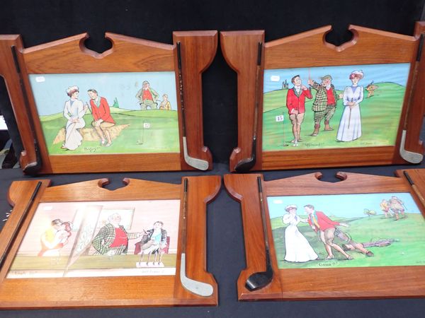 FOUR JEFF EVANS GOLFING PICTURES, IN GOLFING THEMED FRAMES