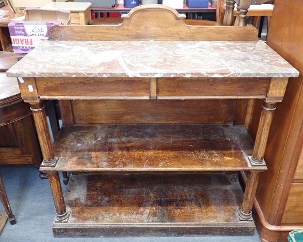 A VICTORIAN OAK BUFFET, WITH ROUGE MARBLE TOP