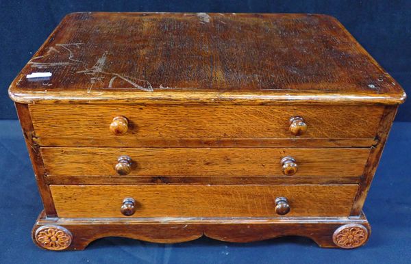 AN OAK THREE-DRAWER CANTEEN BOX