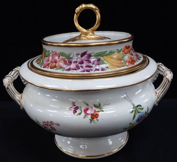 A 19TH CENTURY PORCELAIN TUREEN, PAINTED WITH FLOWERS