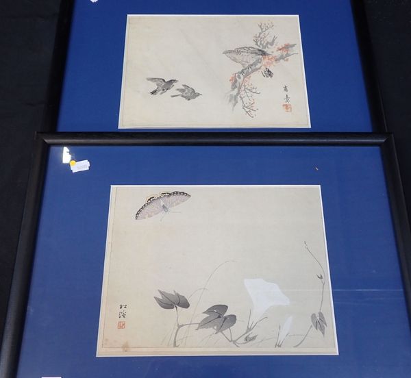 TWO JAPANESE PRINTS, BIRDS AND A BUTTERFLY