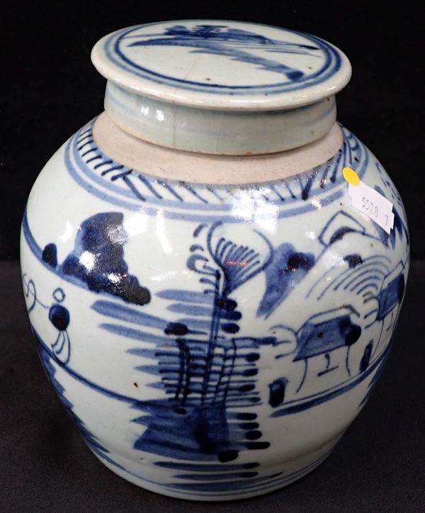 A CHINESE BLUE AND WHITE GINGER JAR AND COVER