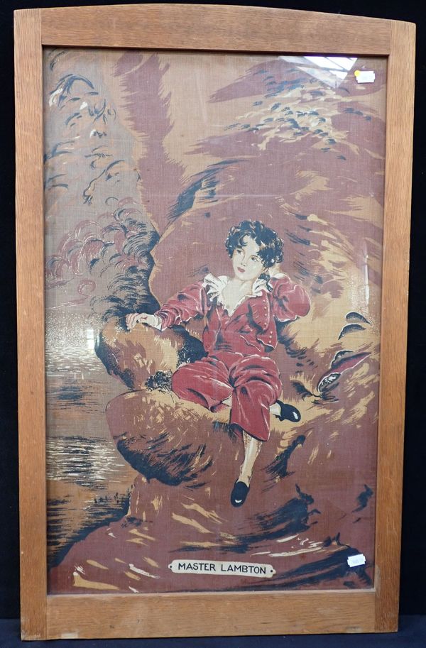 AN OAK-FRAMED IRISH LINEN PANEL, 'MASTER LAMBTON'