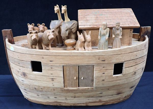 A  HAND-MADE WOODEN NOAH'S ARK