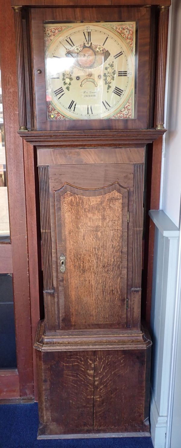 A MAHOGANY AND OAK LONGCASE MOONPHASE CLOCK, BY W. GARNER OF CHESTER