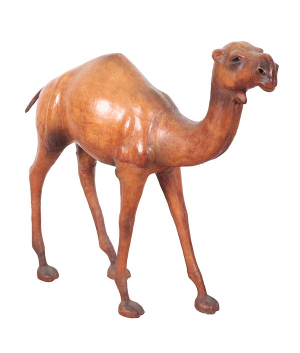 A LARGE LEATHER MODEL OF A CAMEL, AFTER LIBERTY OF LONDON