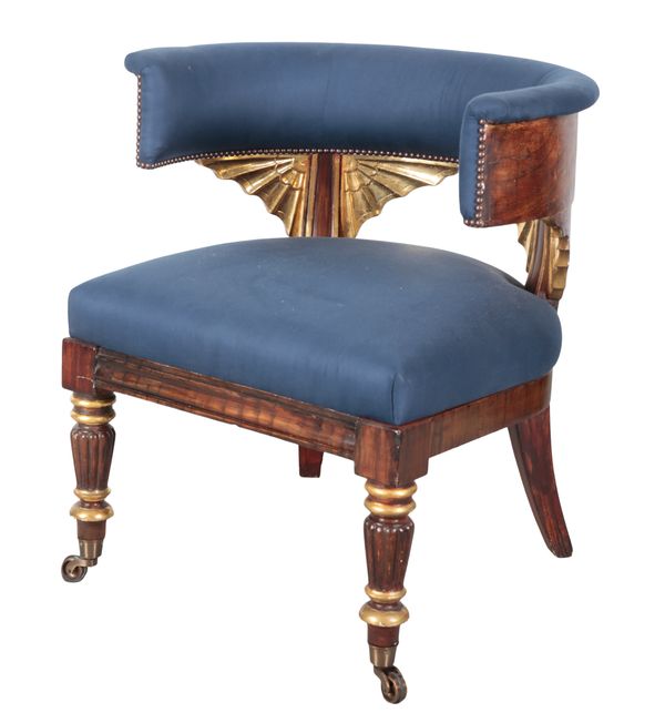A REGENCY STYLE STAINED WOOD AND PARCEL-GILT ARMCHAIR
