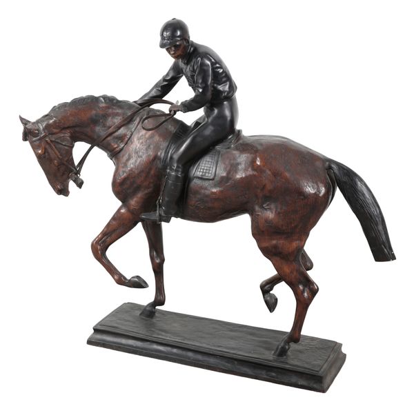 A LARGE CAST METAL MODEL OF A HORSE AND JOCKEY, AFTER ISIDORE JULES BONHEUR (1827–1901)