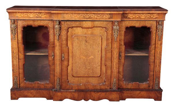 A VICTORIAN WALNUT, MARQUETRY AND GILT METAL MOUNTED SIDE CABINET