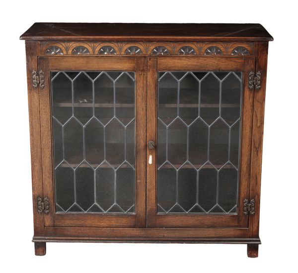 A LEADED GLAZED SIDE CABINET