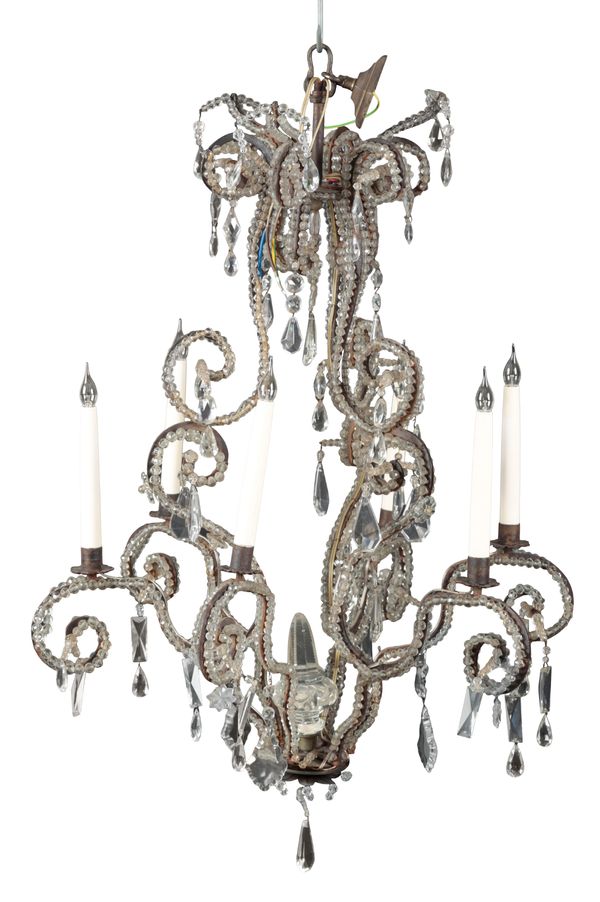 A LEAD, CRYSTAL AND FADED GILT BRONZE CHANDELIER