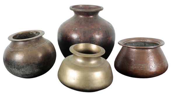 A GROUP OF FOUR COPPER AND BRASS VASES
