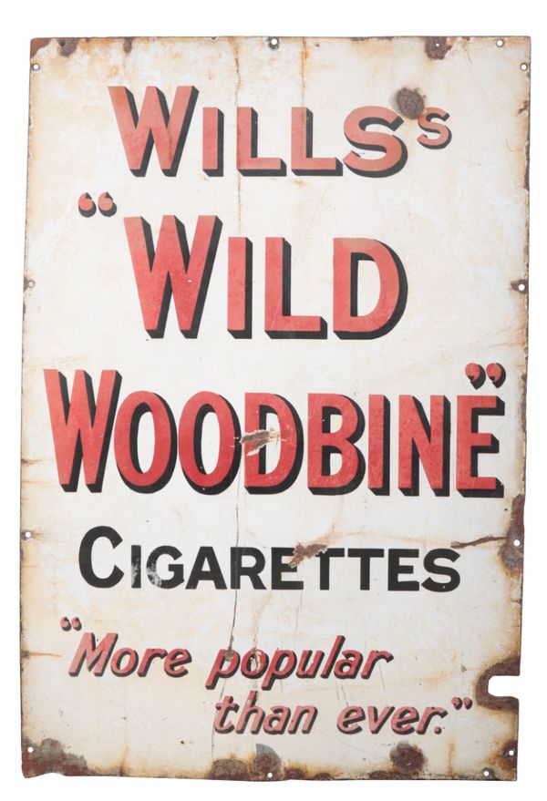 A 'WILL'S "WILD WOODBINE" CIGARETTES' ENAMEL ADVERTISING SIGN