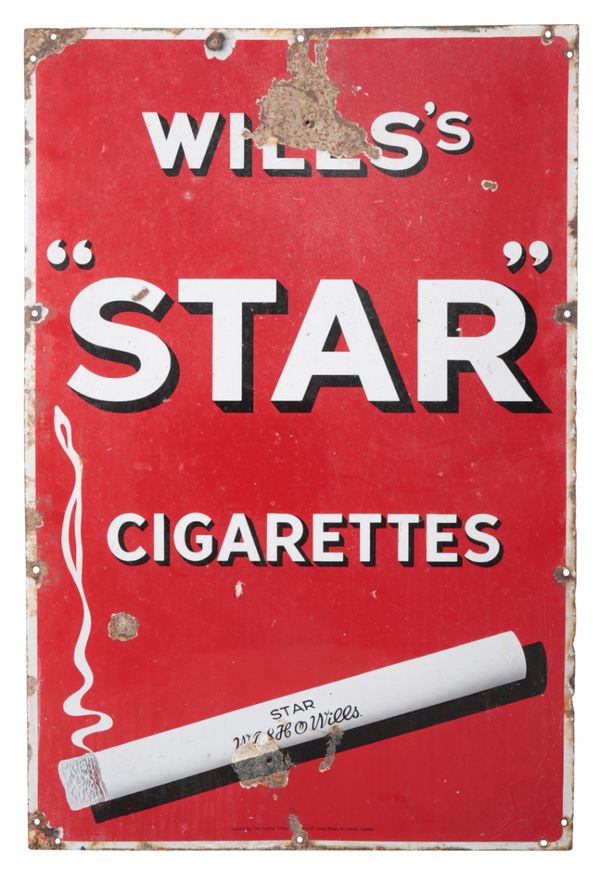 A 'WILL'S "STAR" CIGARETTES' ENAMEL ADVERTISING SIGN