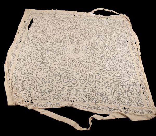 A GROS POINT CREAM LACE BEDCOVER
