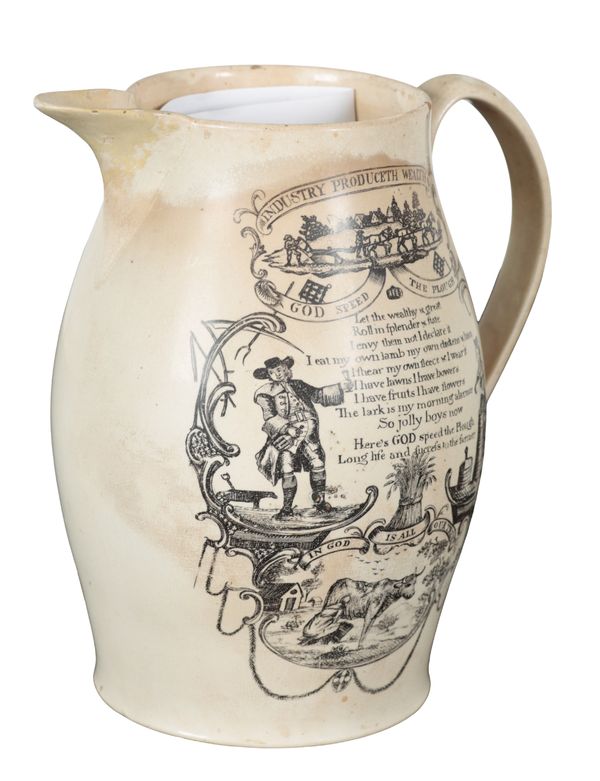 AN ENGLISH, PROBABLY LIVERPOOL, CREAMWARE JUG