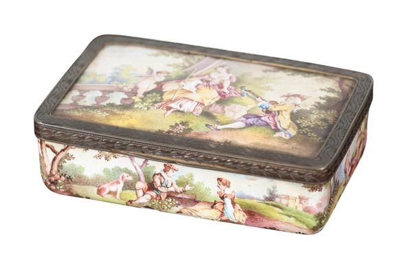 A CONTINENTAL, PROBABLY AUSTRIAN, ENAMEL AND SILVER GILT SNUFF BOX