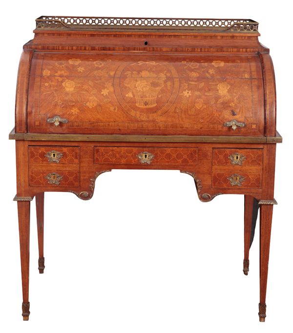 A 19TH CENTURY FRENCH ROSEWOOD AND KINGWOOD CYLINDER BUREAU