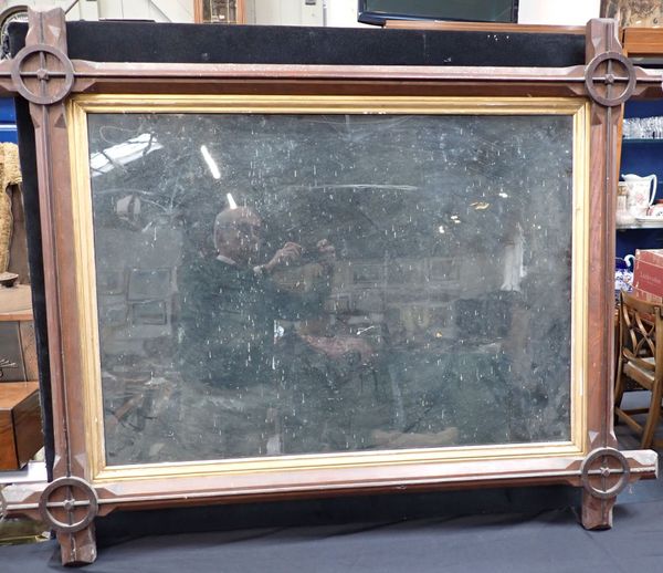 A VICTORIAN OAK ‘OXFORD’ STYLE GOTHIC PICTURE FRAME