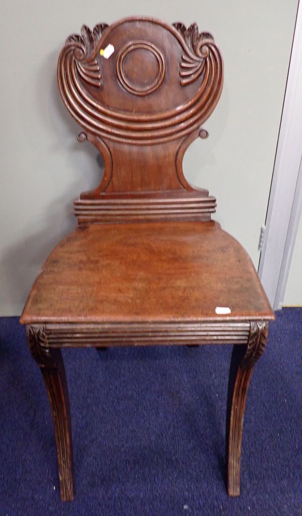 A REGENCY MAHOGANY HALL CHAIR