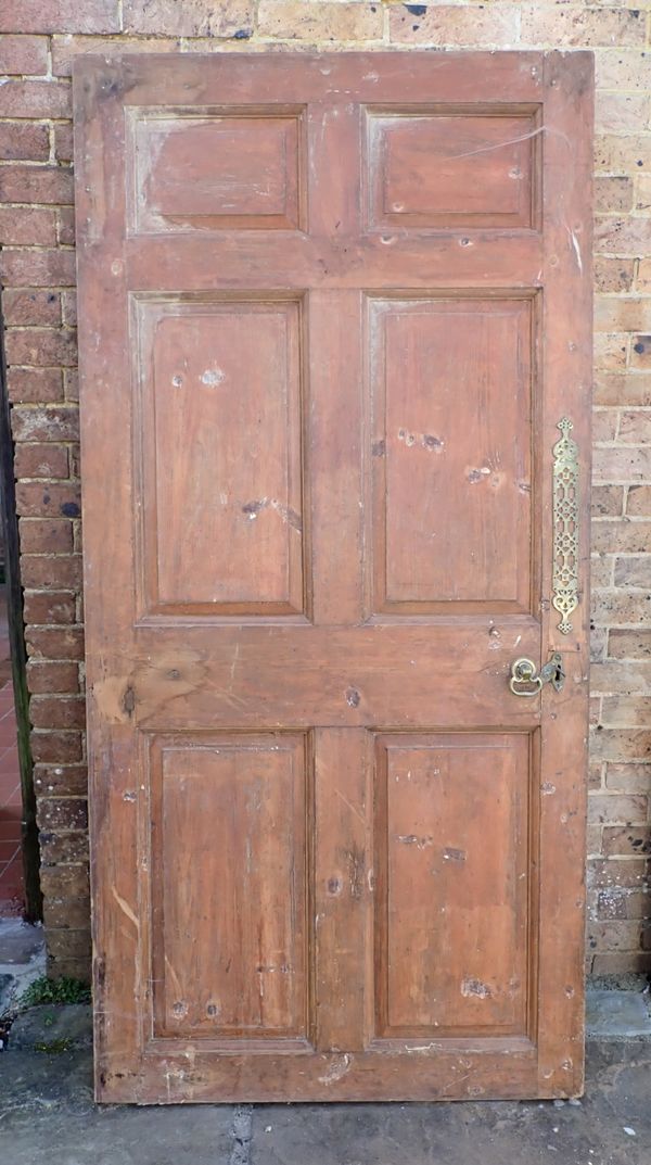 AN EARLY 19TH CENTURY PANELLED STAINED PINE DOOR