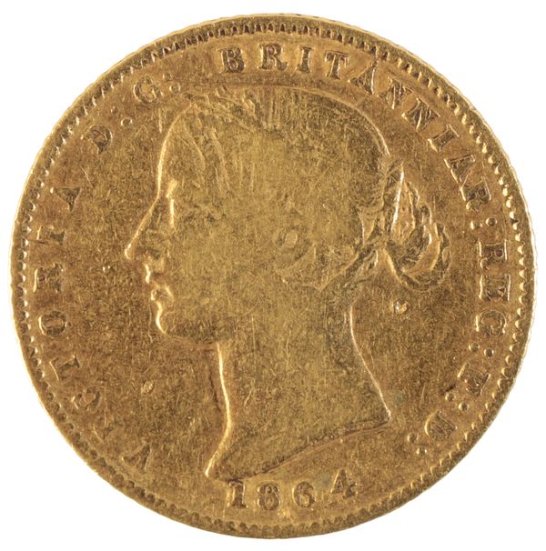 AN 1864 QUEEN VICTORIA GOLD HALF SOVEREIGN