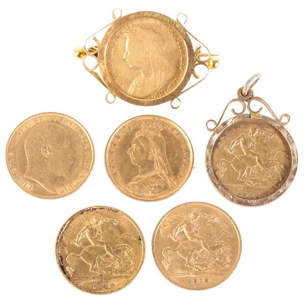 SIX GOLD HALF SOVEREIGNS