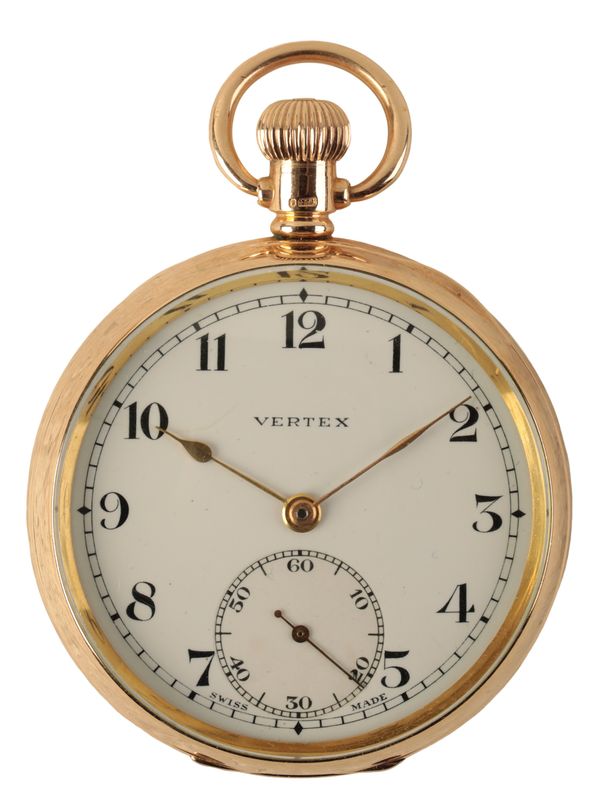 A VERTEX 9CT GOLD GENTLEMAN'S OPEN FACE POCKET WATCH