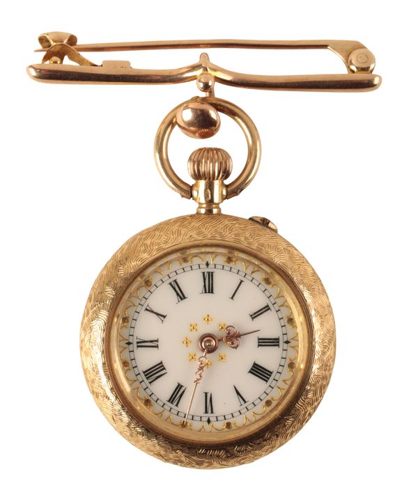 A 14CT GOLD LADY'S LAPEL WATCH